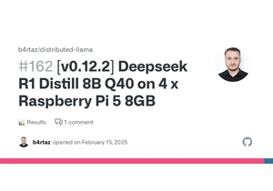 Deepseek R1 Distill 8B Q40 on 4 x Raspberry Pi 5, 6.43 tok/s (eval 11.68 tok/s)