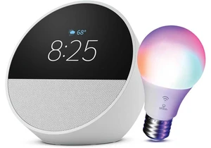 This Echo Spot isn’t just 38% off, but also comes with a free smart bulb