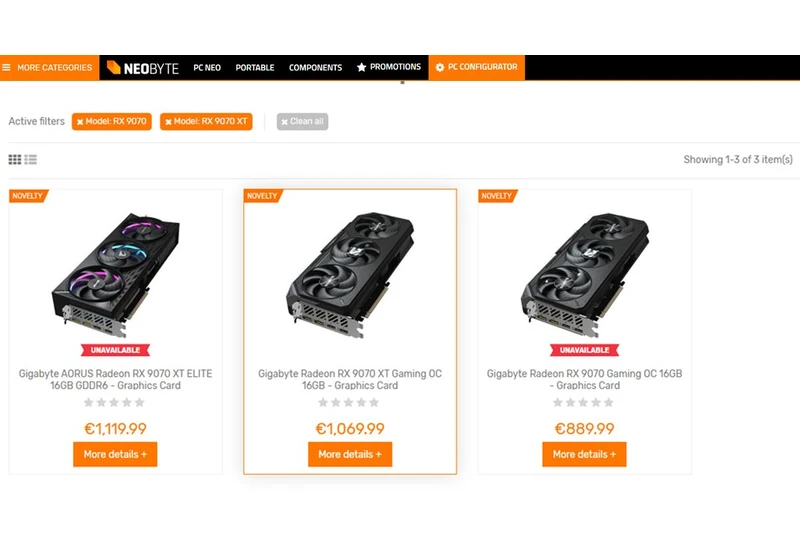  Spanish retailer lists RX 9070 and RX 9070 XT GPUs, though the prices might be mere placeholders — RX 9070 for $912 and RX 9070 XT for $1,097 