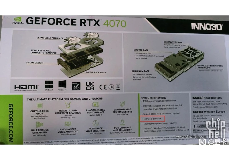  Inno3D's GeForce RTX 4070 to Come with 8-Pin Power Connector 