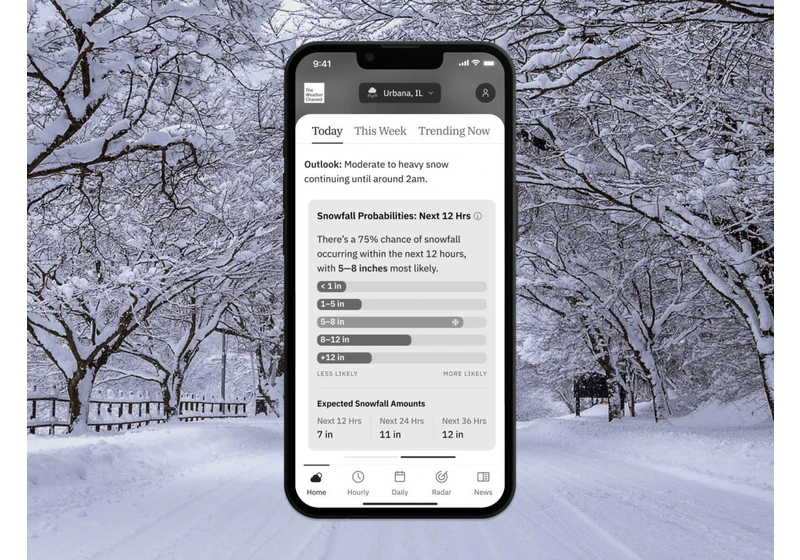 The Weather Channel app can show how likely you are to get specific snowfall amounts