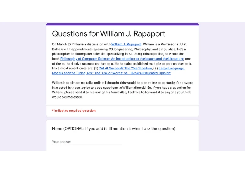 Questions for William J. Rapaport