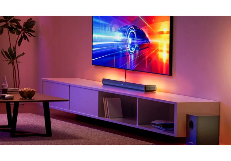  This cheap Dolby Atmos soundbar splits into 3 speakers, and has its own Philips Hue-style LED lights too 