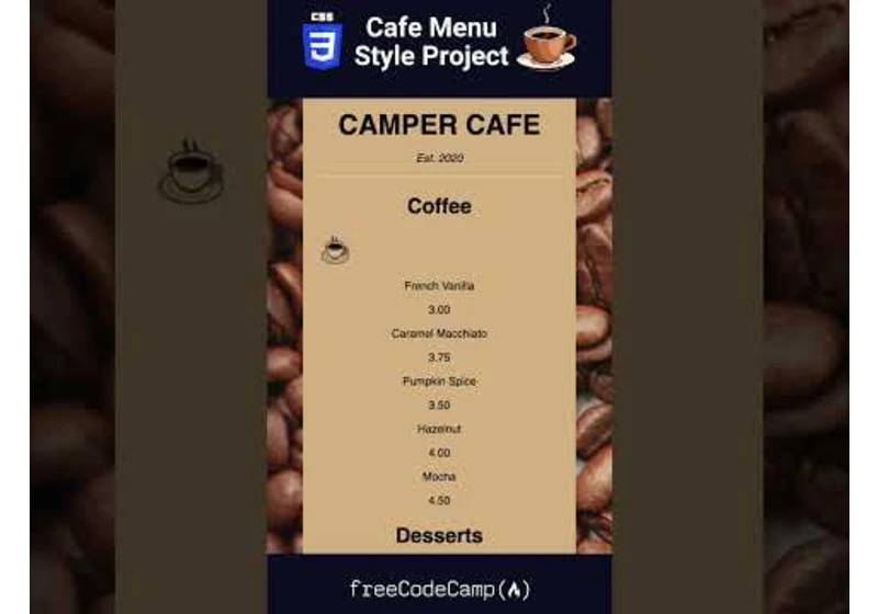 Cafe Menu in HTML & CSS