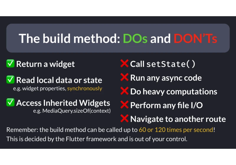 The widget build method: DOs and DON'Ts