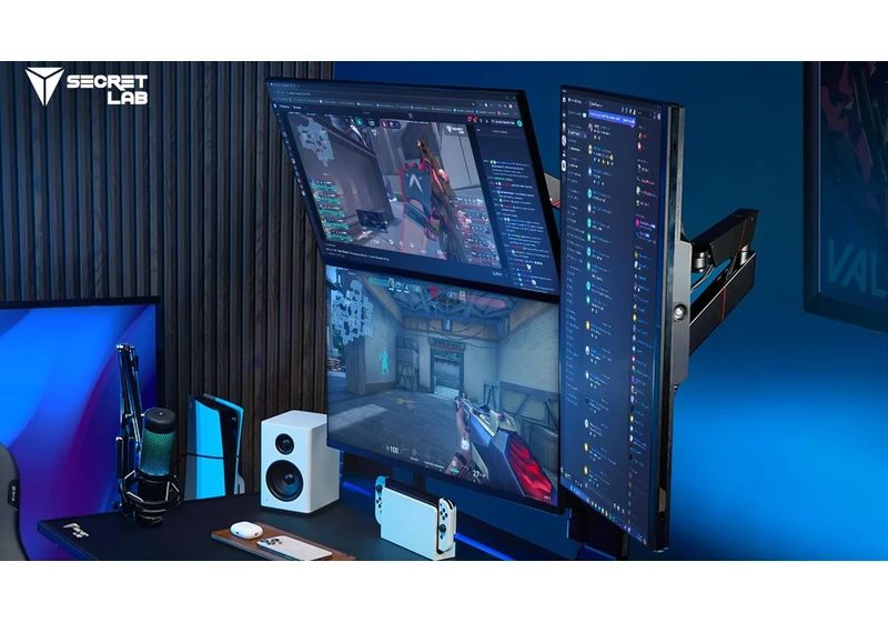  The company that probably made your chair now makes a ridiculous monitor arm to mount up to FOUR 32-inch screens 