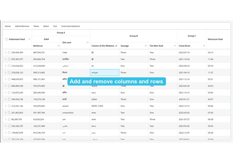 Add and remove columns and rows.