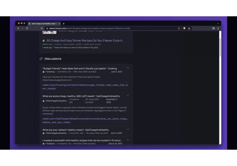 Brave Search adds Discussions to search results