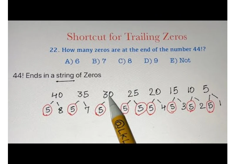 How many zeros are at the end of 44! ? Shortcut for Trailing zeros | Factorials