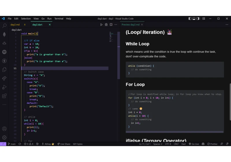 2/ 100DaysOfFlutter: Dart Control Startment/ Ternary Operator.