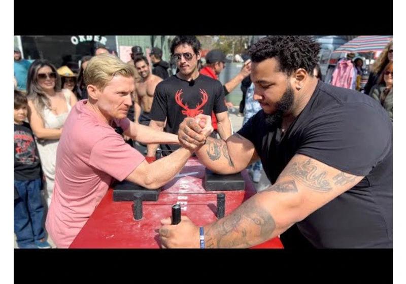 Pro Arm Wrestler challenges people in public