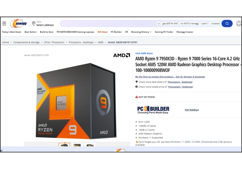  Hidden Ryzen 9 7950X3D and 7900X3D Listings Surface on Newegg 