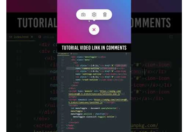 Animated Action Menu using Html CSS & Vanilla Javascript #shorts