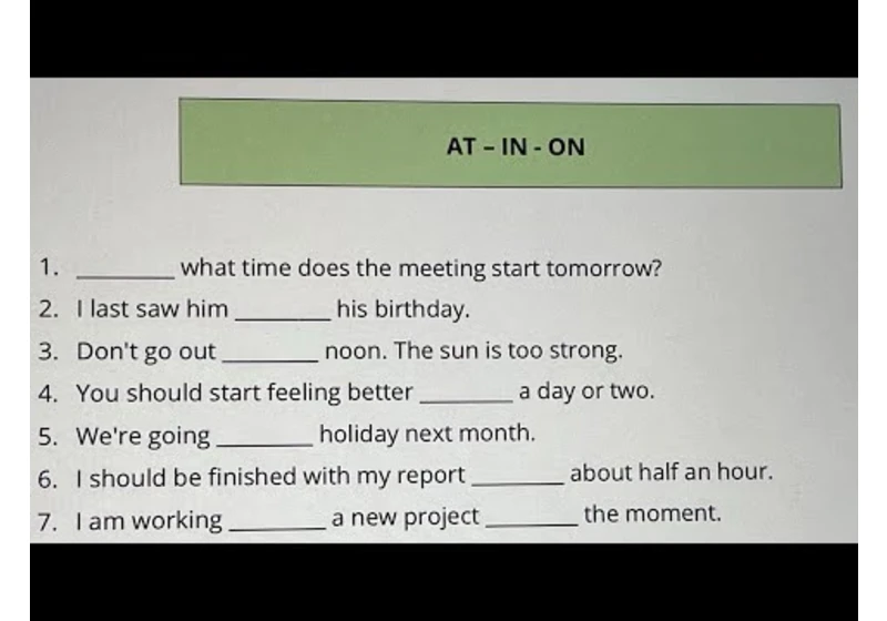 English Grammar Test | At In On | Prepositions