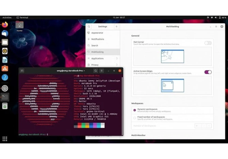 Podrobnosti o Ubuntu 22.04, malý počítač s Manjaro Linuxem