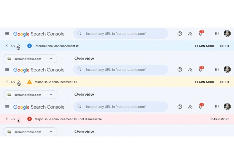 Google Search Console testing announcement bar