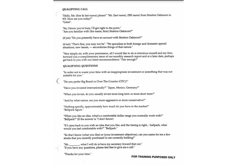 The Actual Wolf of Wallstreet Cold Call Script