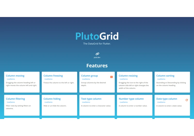 PlutoGrid Live Demo