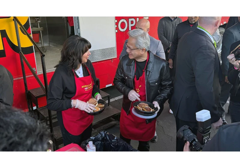  Nvidia CEO stops by Denny's food truck to eat and serve Nvidia Breakfast Bytes before GTC 2025 