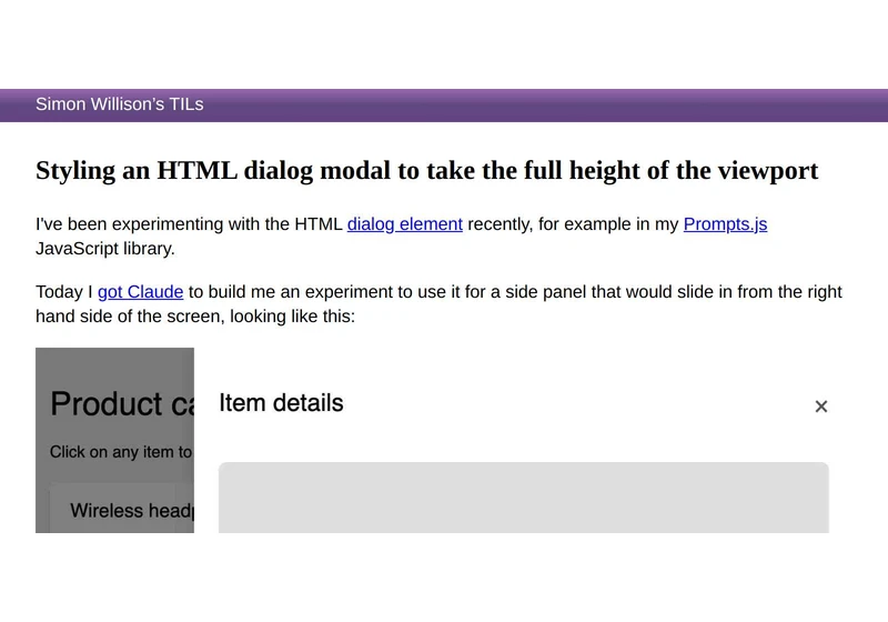 Styling an HTML dialog modal to take the full height of the viewport